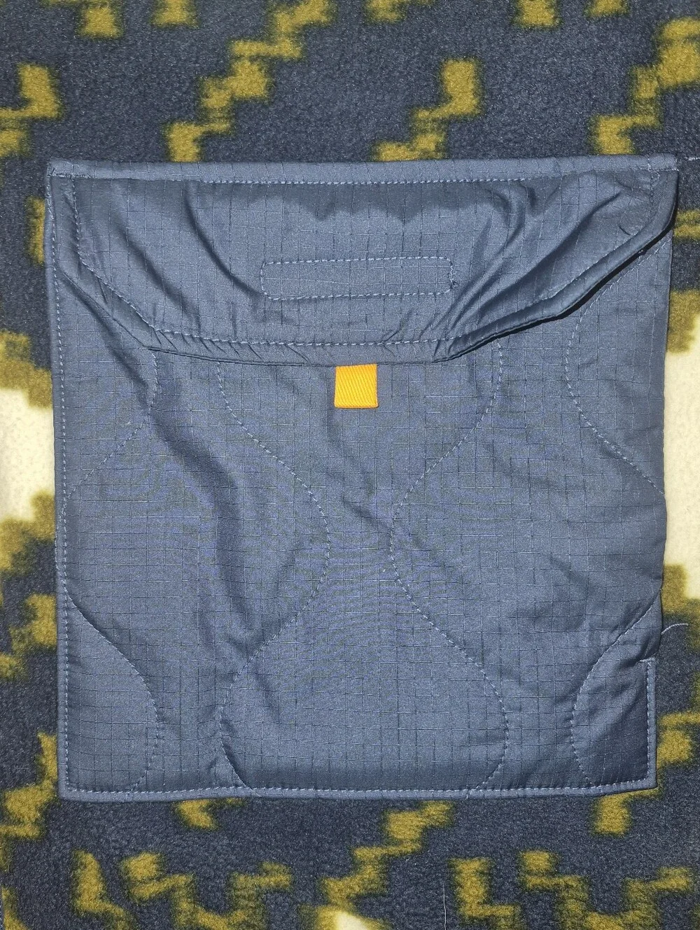The North Face Navy Olive White Geometric Fleece Vest with Orange Zip